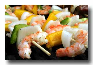 Shrimp kabobs on wooden skewers