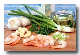All the ingredients for making shrimp scampi